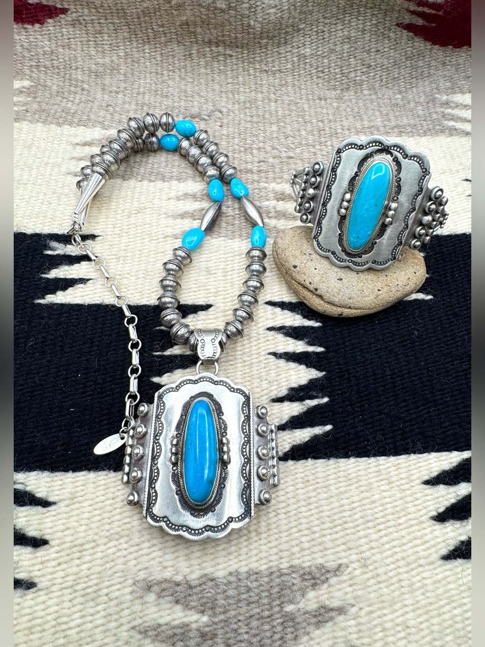 Running Bear Navajo Native American Sterling Silver Turquoise Cuff Bracelet 7" - Picture 8 of 8